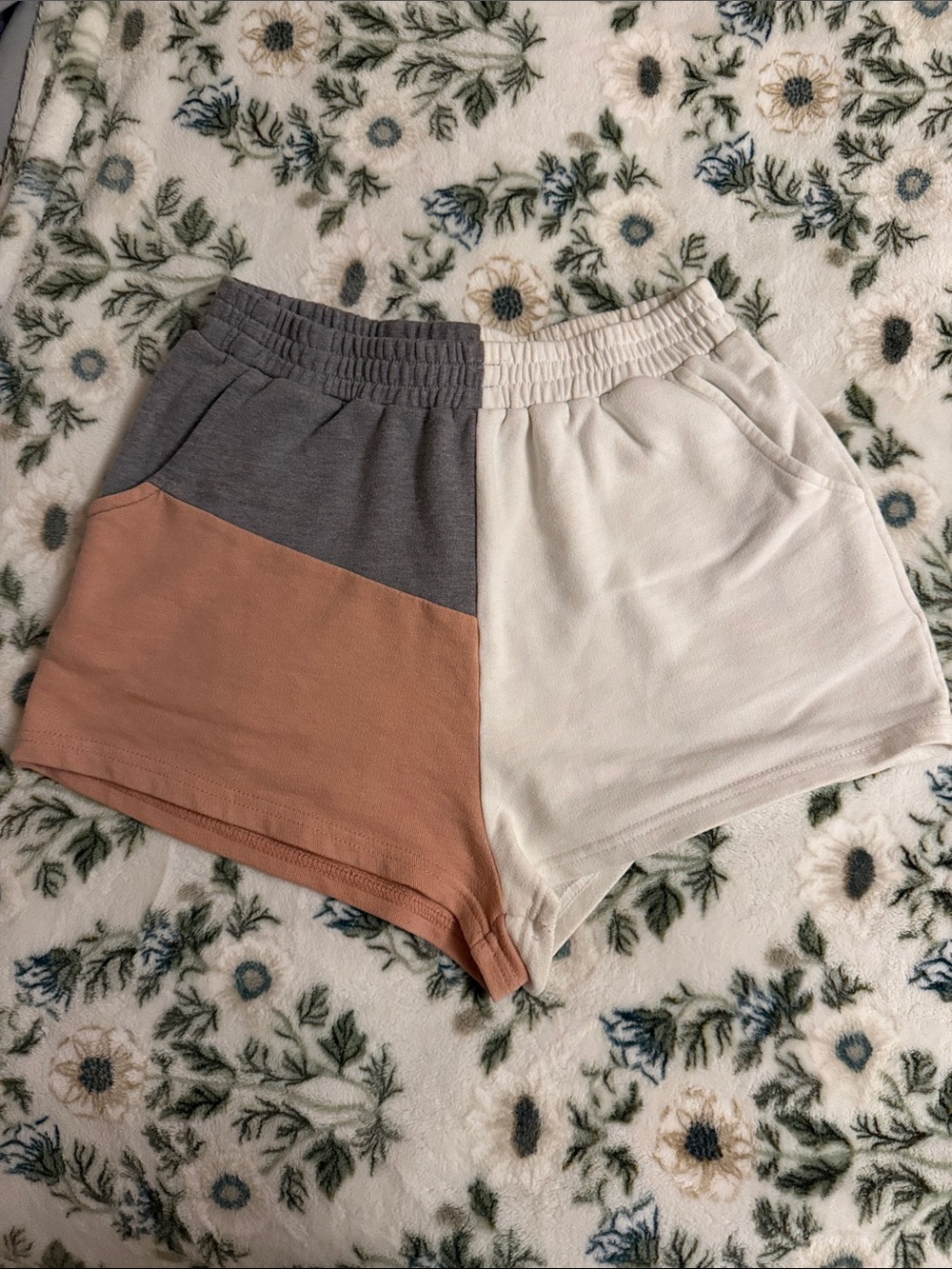 SHEIN Colorblock Athletic Shorts in White, Gray & Dusty Rose